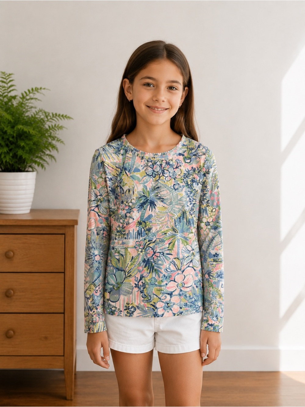 Lilly Pulitzer Floral Cotton Print Top in Blue, Pink, Green - Girls Size 10